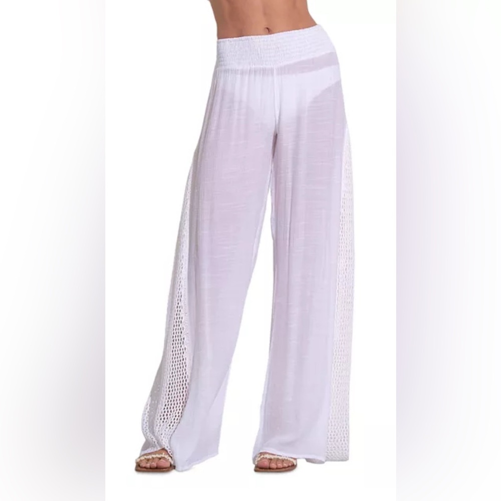 Elan Crochet Smocked Pants White Size Medium Beach Swim Resort Vacation